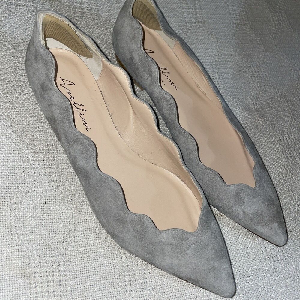 Avellini Womenβs Dressy Flats Sz 39 U.S. 8 B Light Gray Suede Leather Going Out